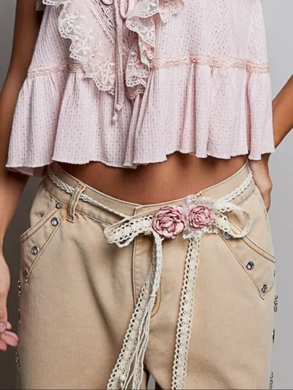 POL Feminine Handcrafted Blush Flower Belt OS - Picture 4 of 10